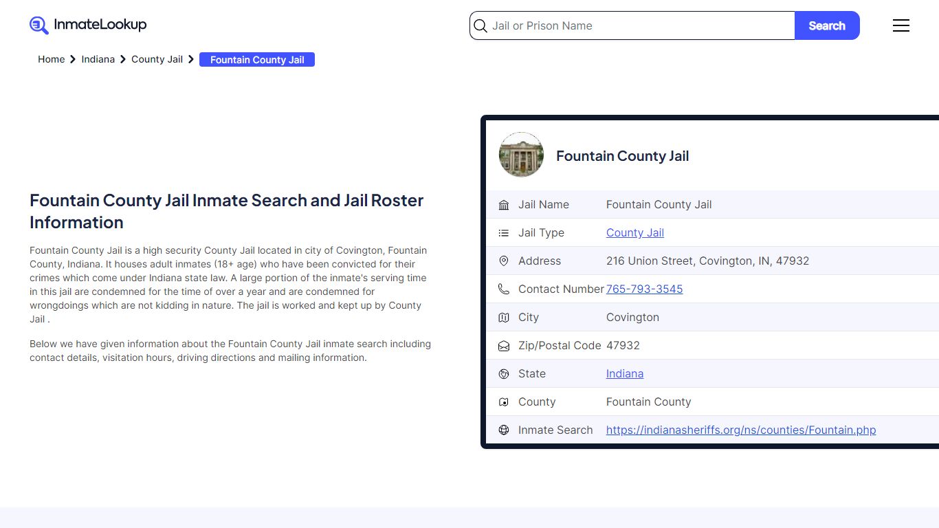 Fountain County Jail Inmate Search and Jail Roster Information