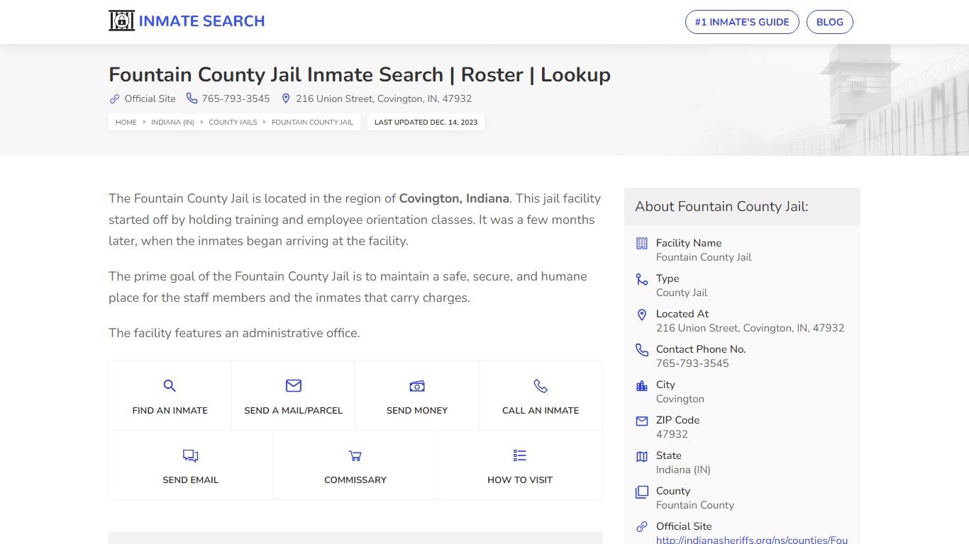 Fountain County Jail Inmate Search | Roster | Lookup