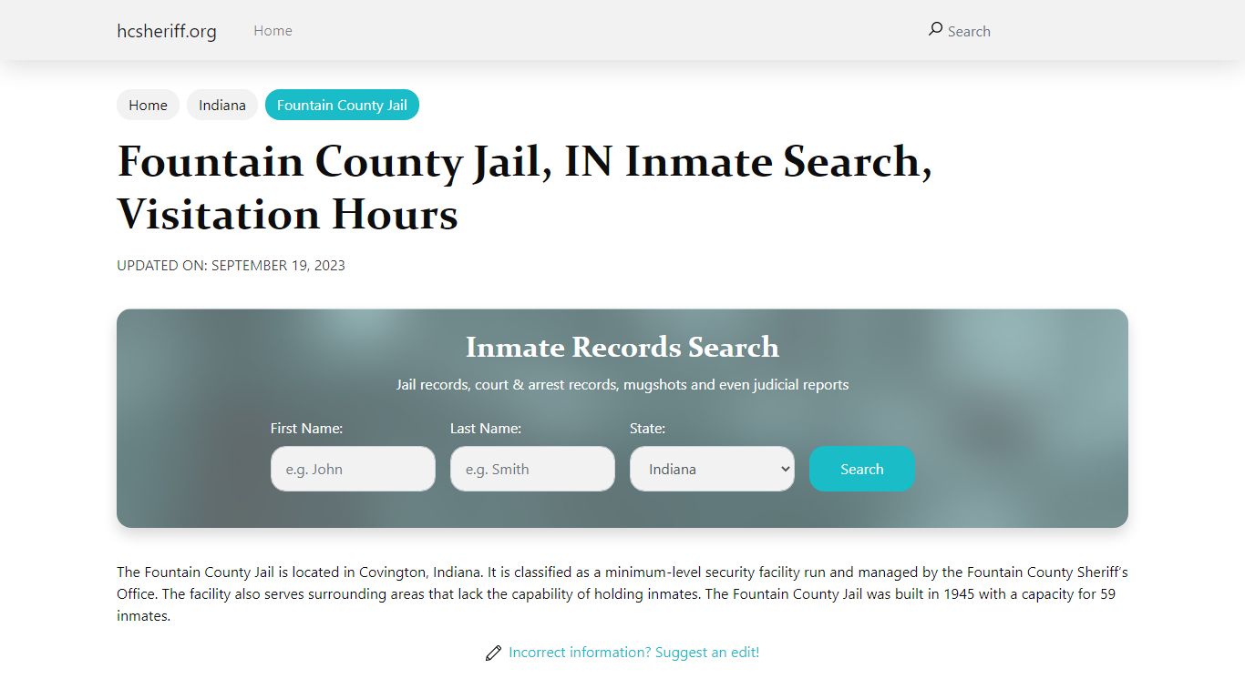 Fountain County Jail, IN Inmate Search, Visitation Hours
